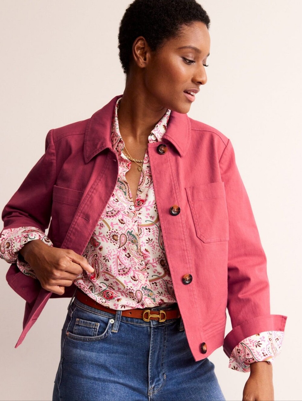 Boden Casual Crop Jacket Pink Size 10